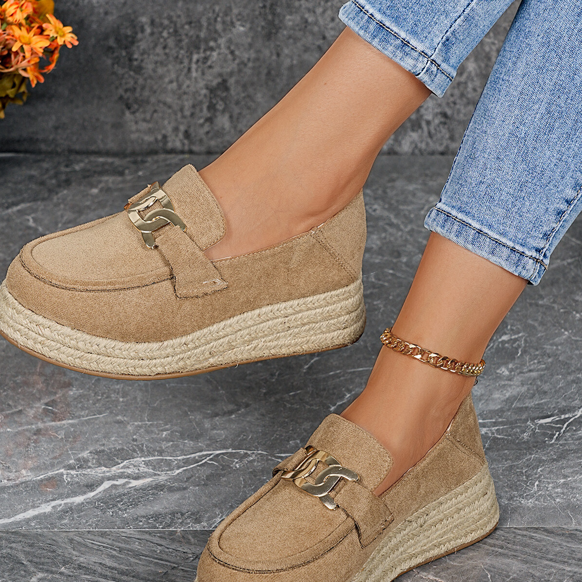 Round Toe Platform Slip-Ons