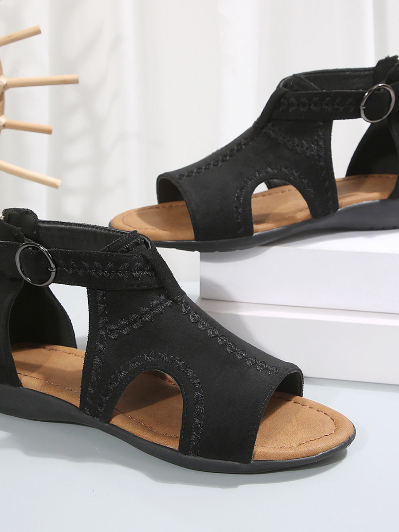 Cutout Open Toe Flat Sandals