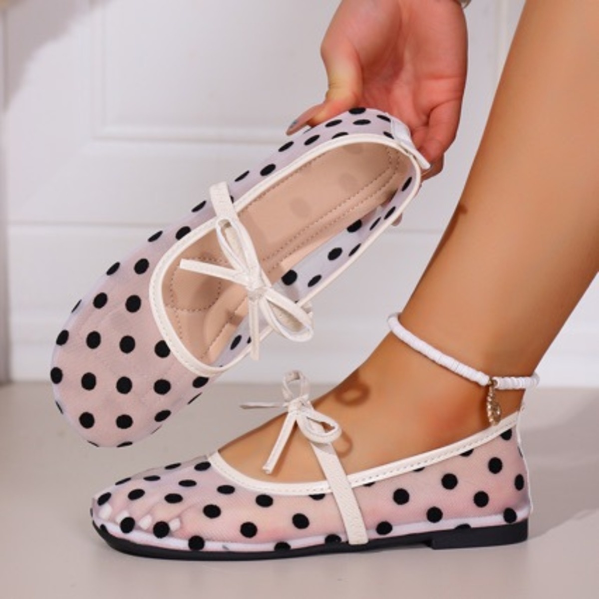 Polka Dot Round Toe Slip-Ons