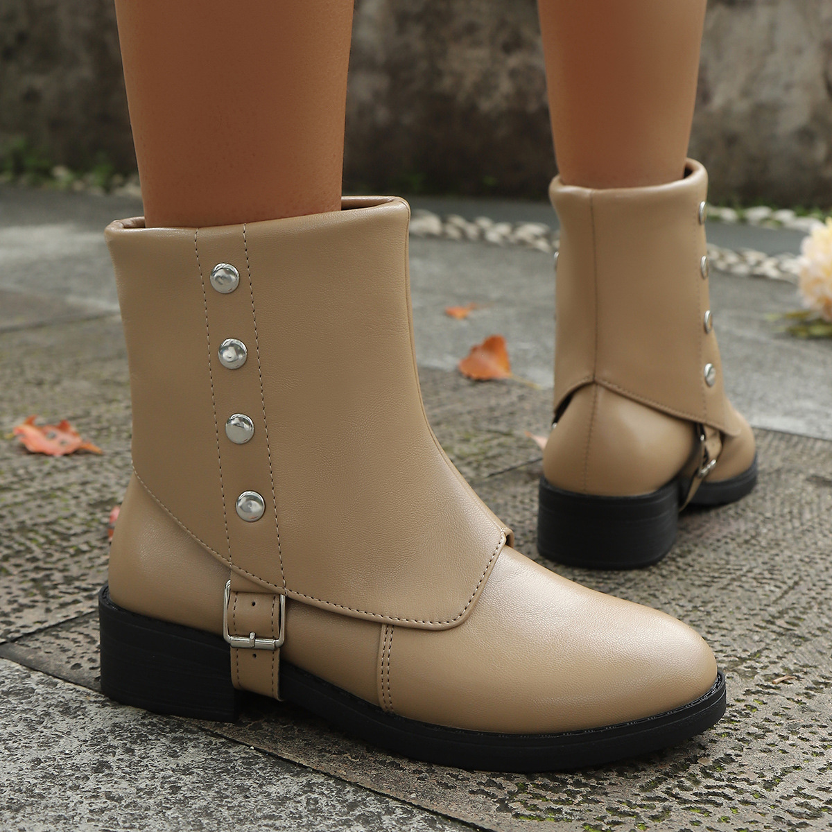 Round Toe Block Heels Boots