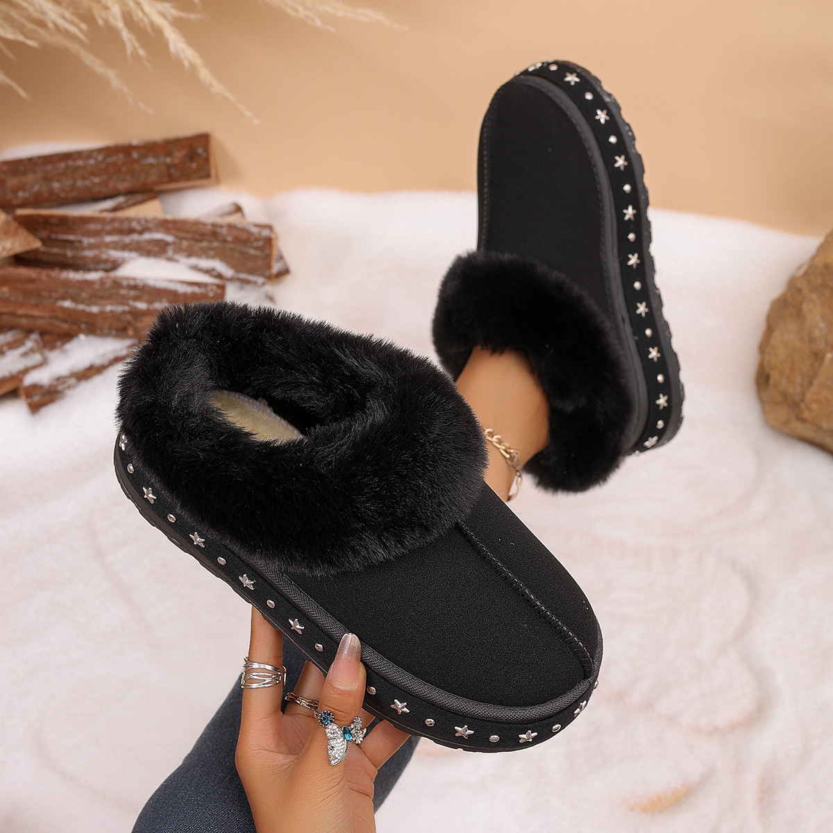 Faux Fur Lined Platform Ankle Boots