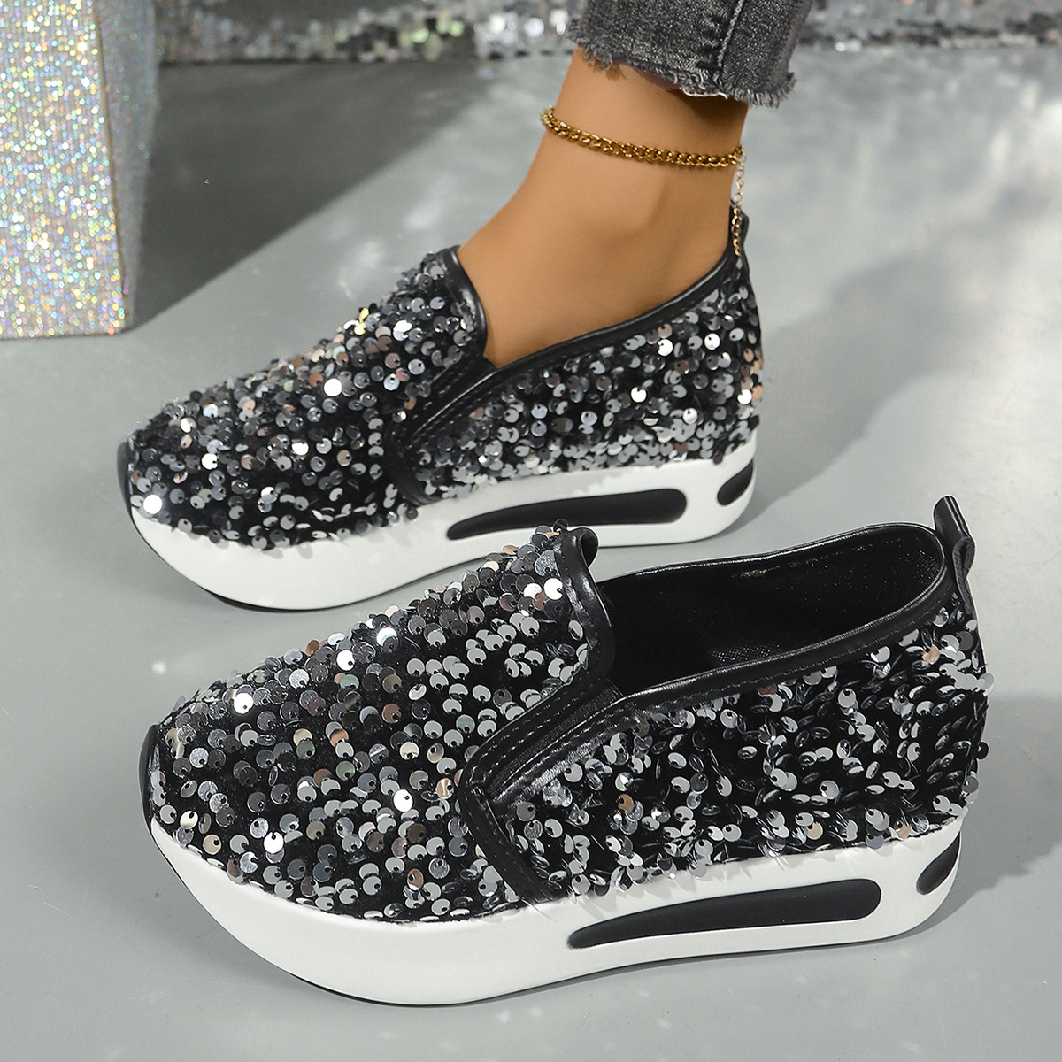 Sequin Round Toe Slip-Ons