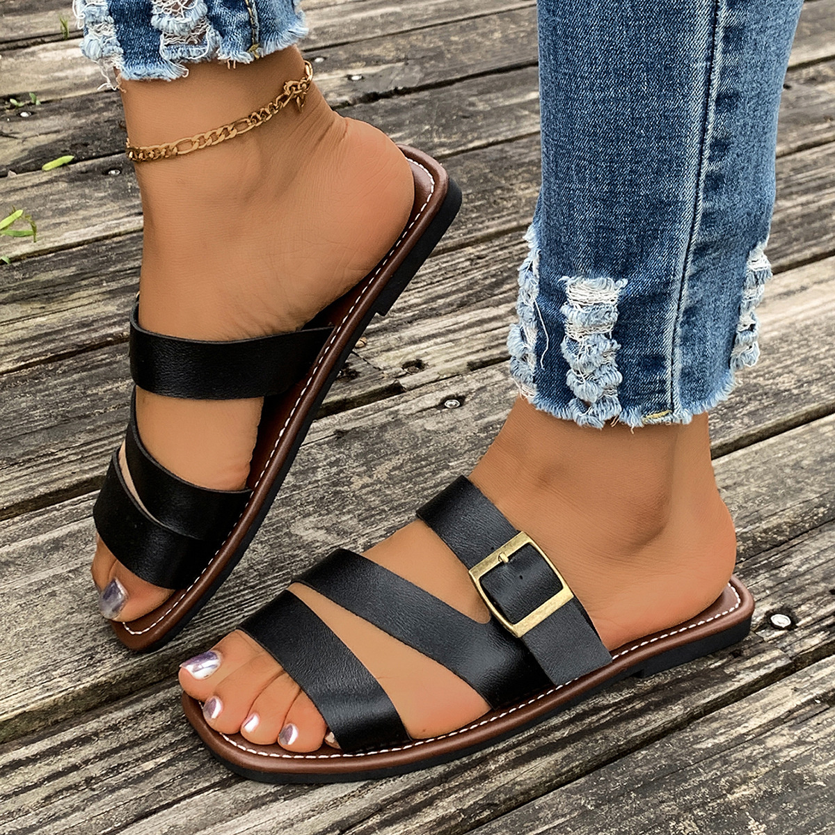 Open Toe Buckle Sandals