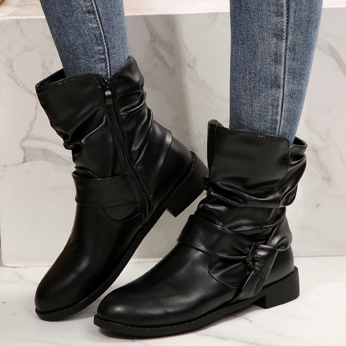 Round Toe Low Heel Boots