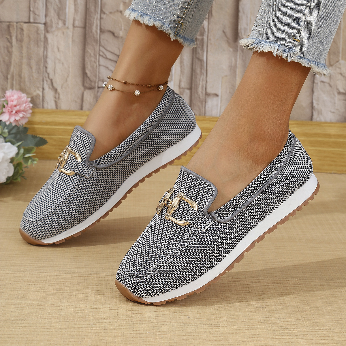 Mesh Round Toe Slip-Ons
