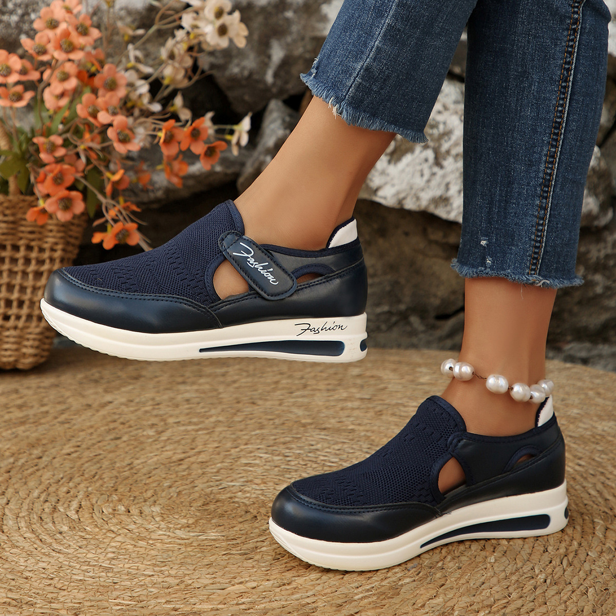 Breathable Mesh Wedge Sneakers