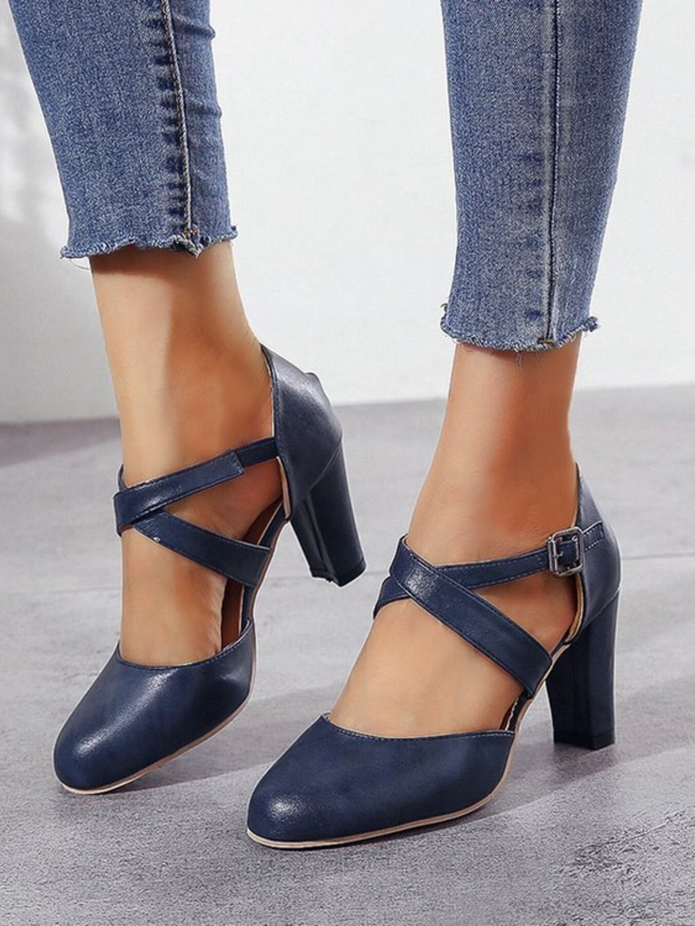Cross-Strap Block Heel Pumps