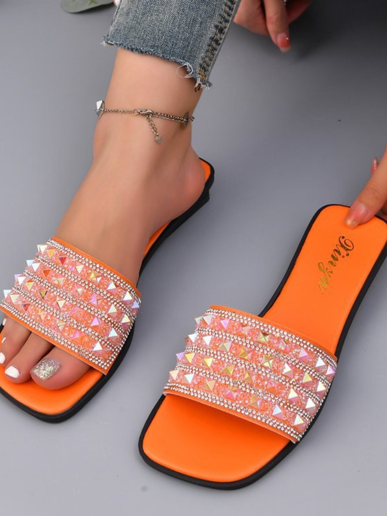 Studded Open Toe Flat Sandals