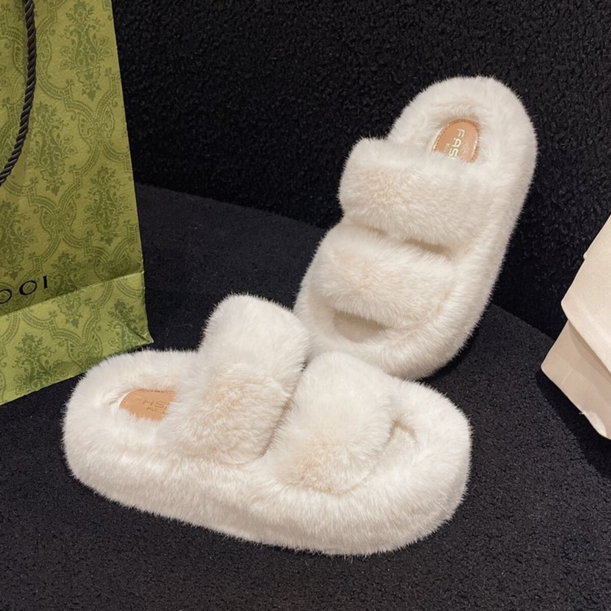 Fuzzy Open Toe Slippers