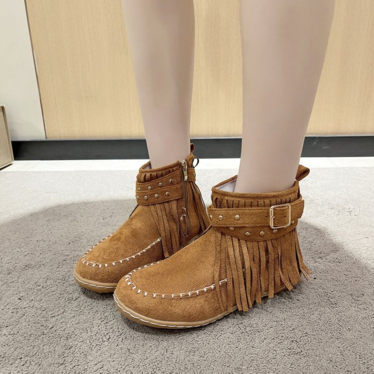 Fringe Round Toe Boots