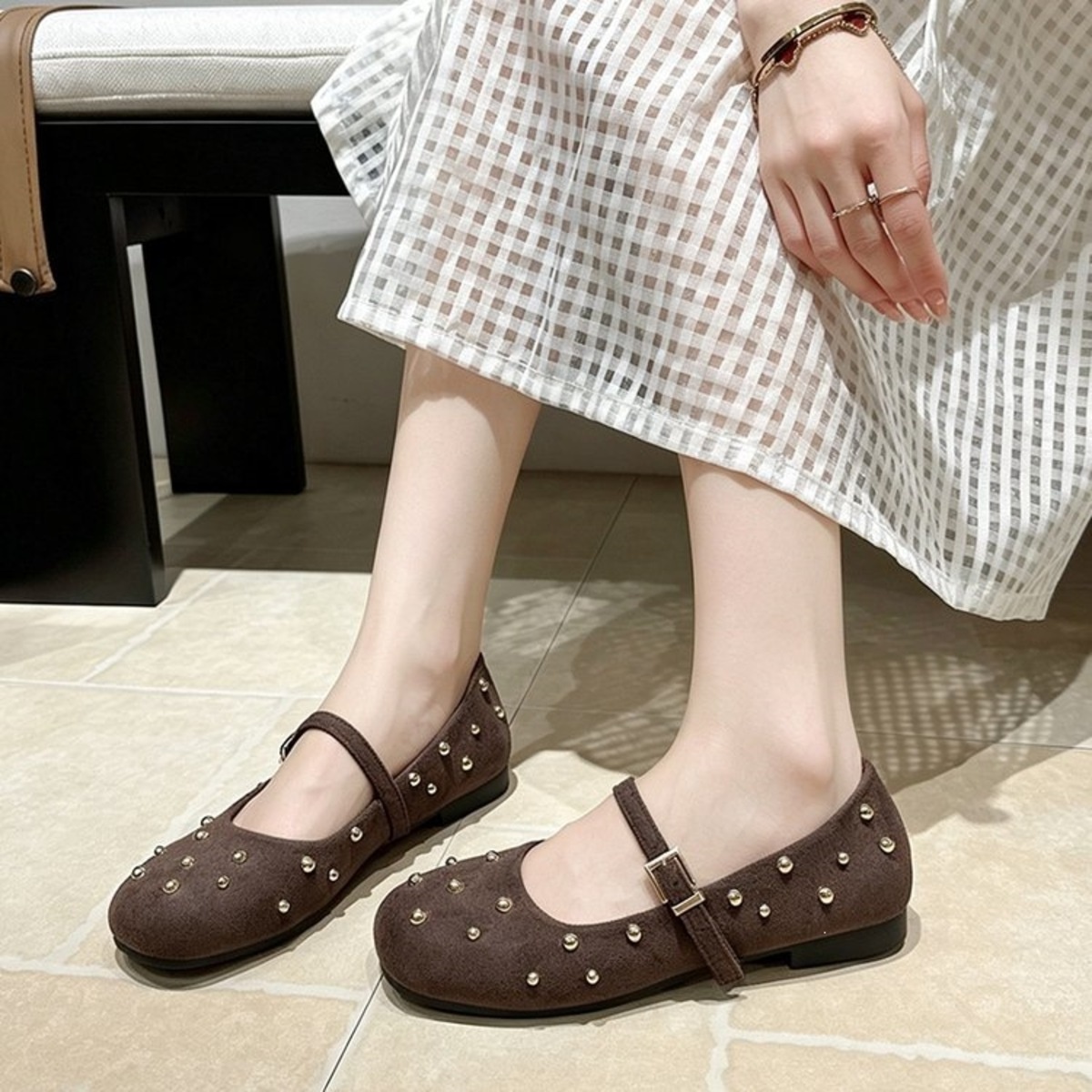 Studded Square Toe Slip-Ons