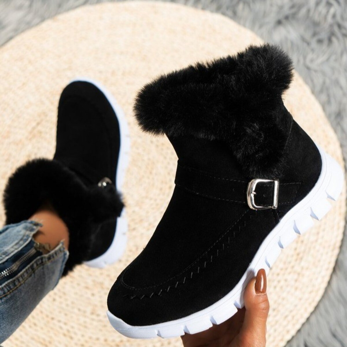 Faux Fur Trim Ankle Boots