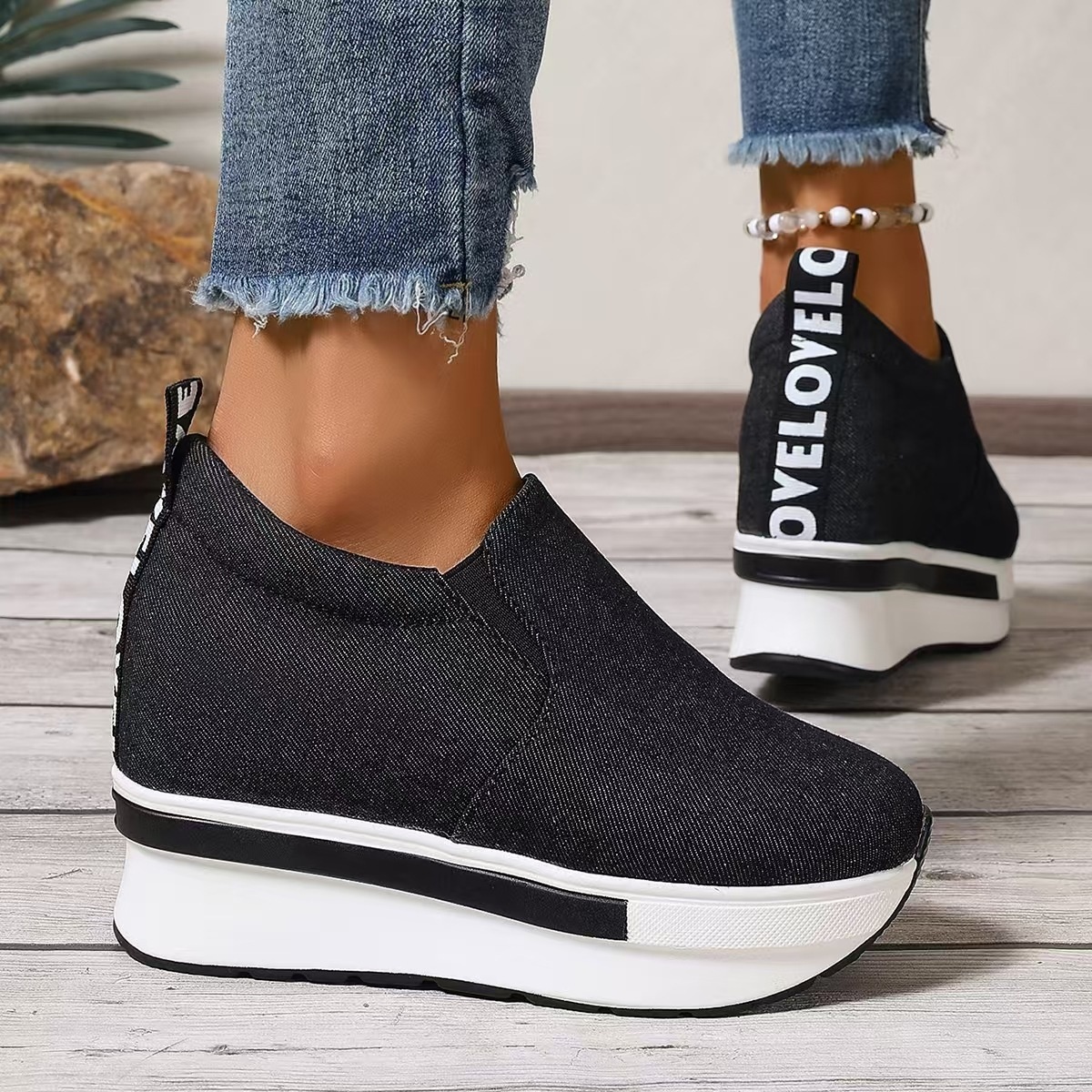 Round Toe Platform Slip-Ons