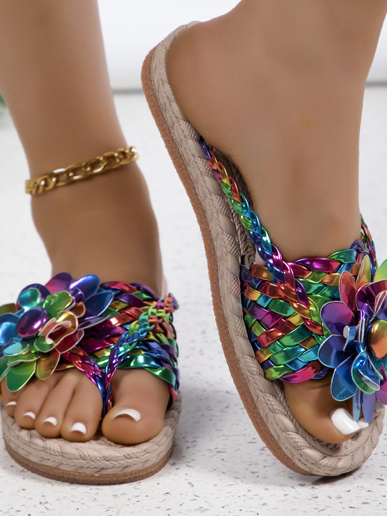Floral Embellished Comfort Slide Sandals