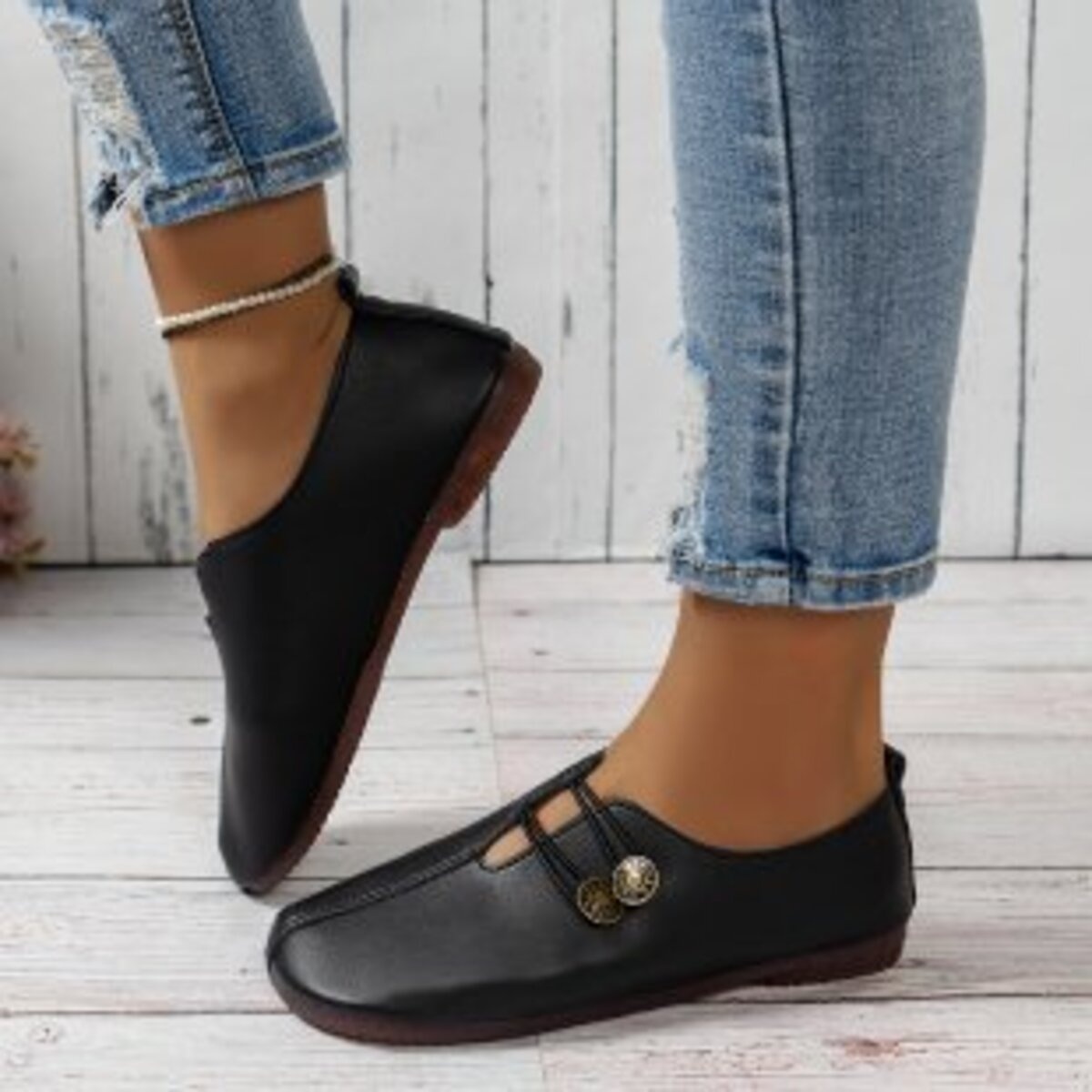 Casual Button Detail Slip-Ons