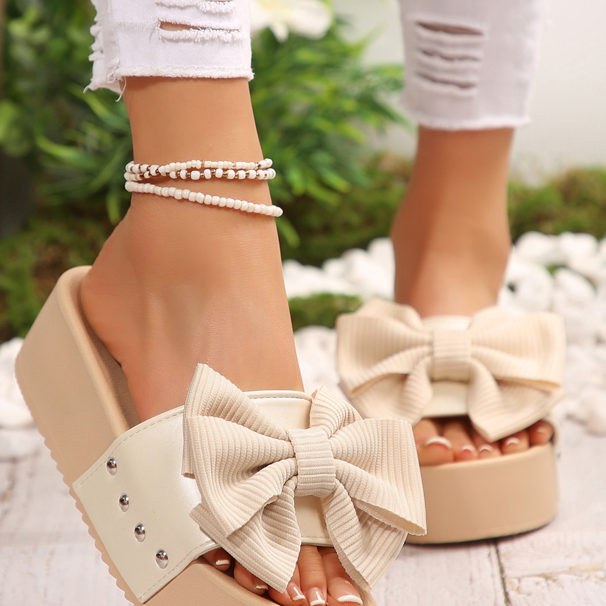 Bow Decor Platform Sandals