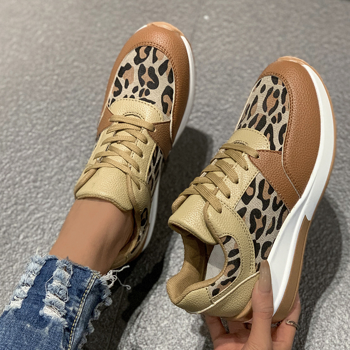 Leopard Lace Up Sneakers