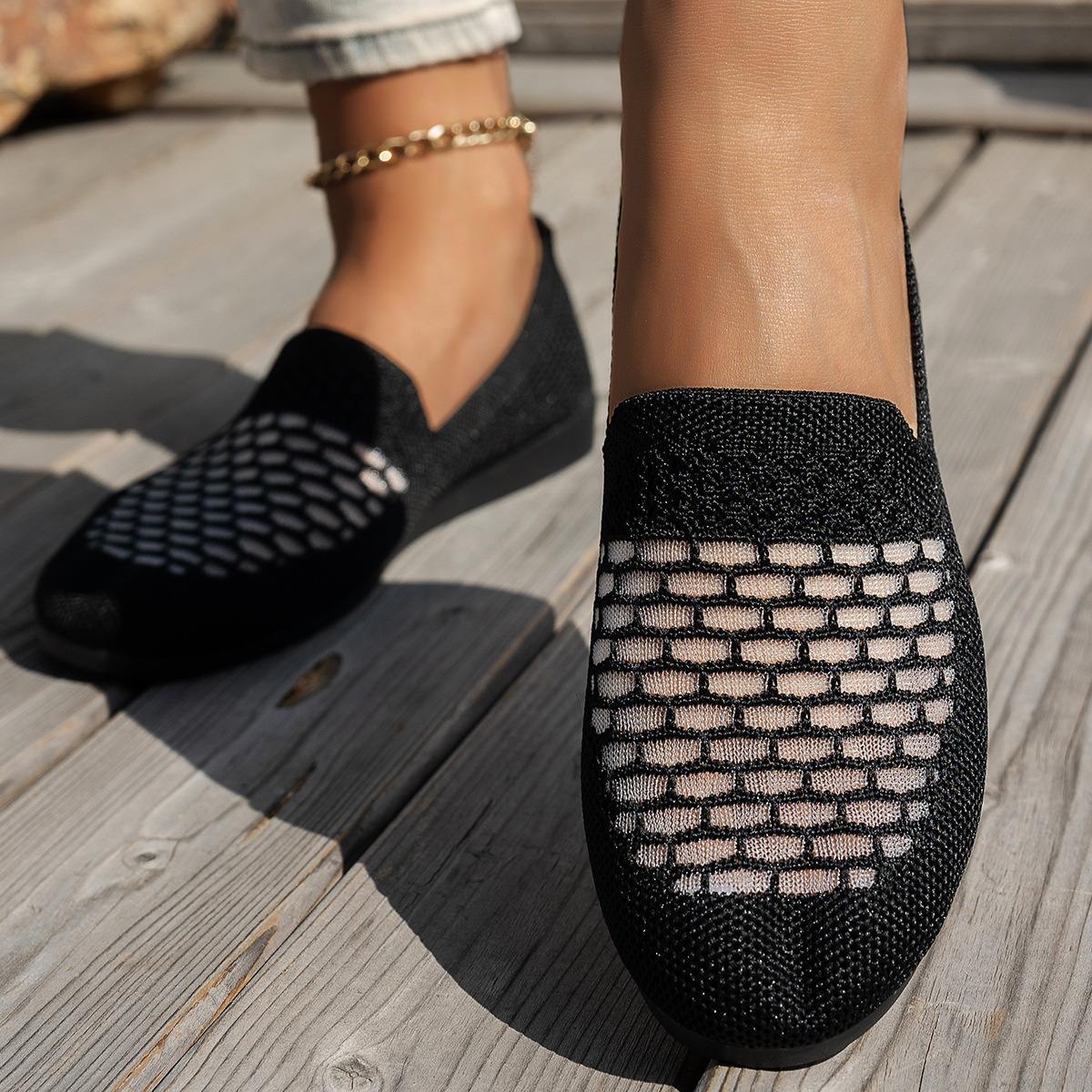 Mesh Breathable Slip-On Loafers with Perforated Design