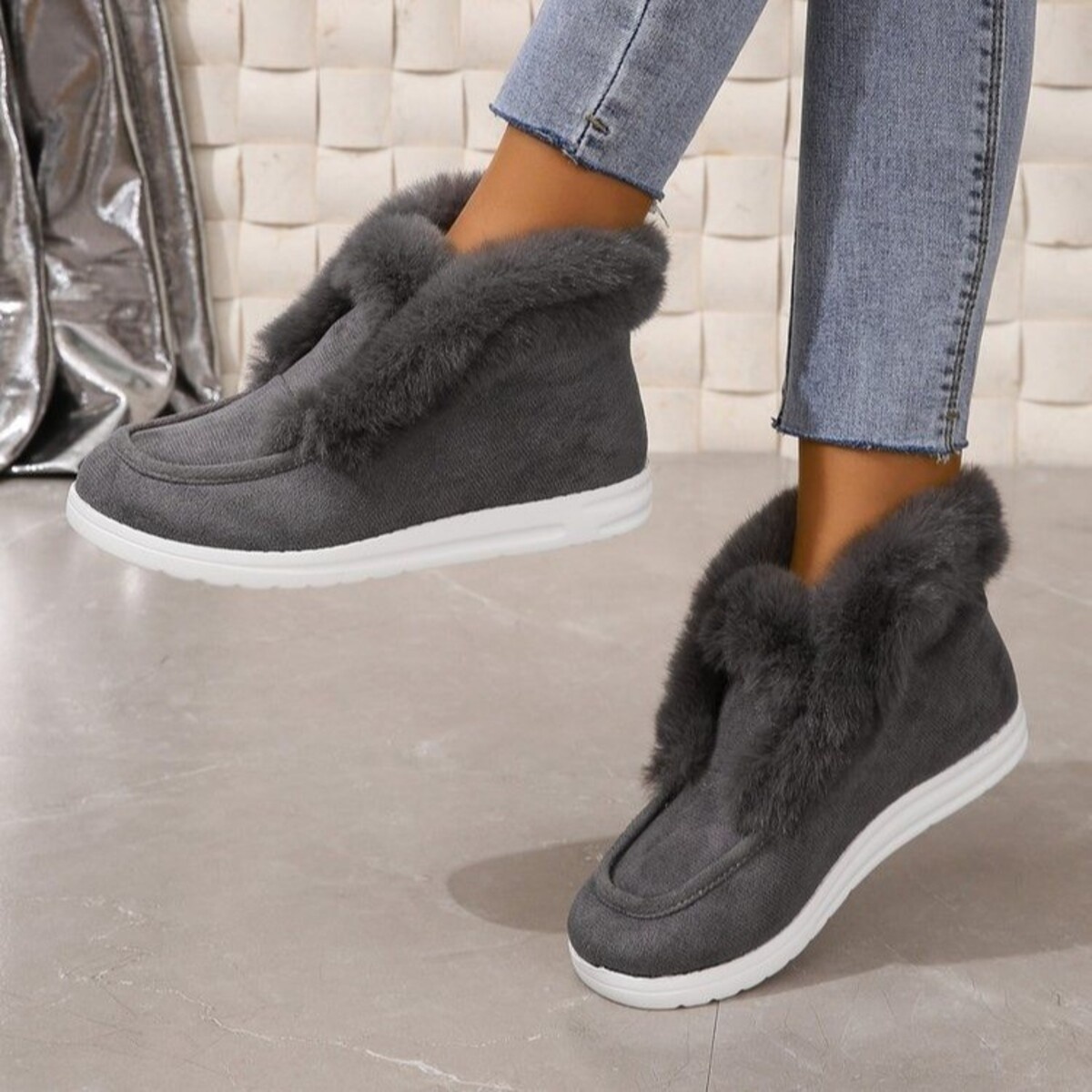 Cozy Fuzzy Trim Ankle Boots