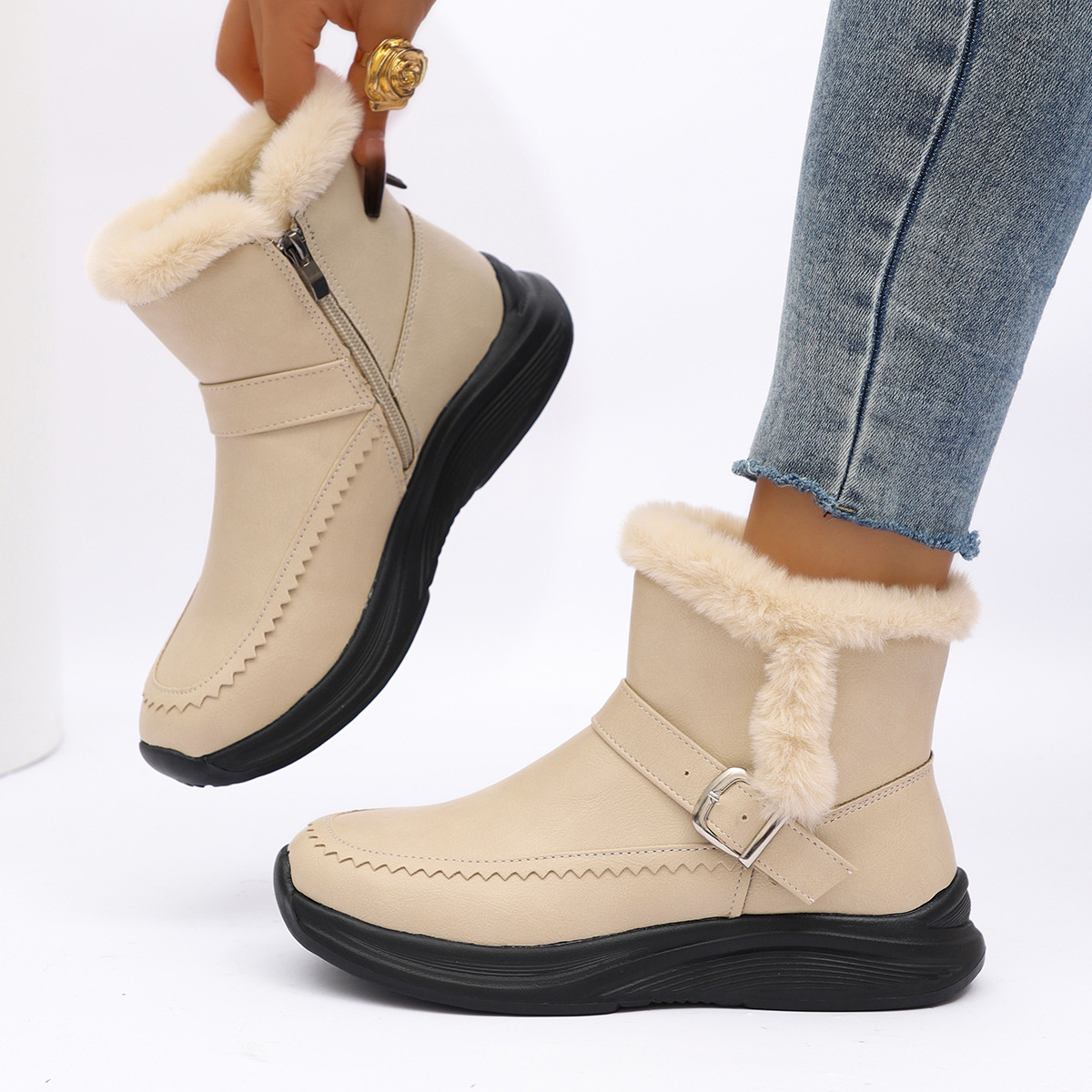 Faux Fur Lined Winter Ankle Boots