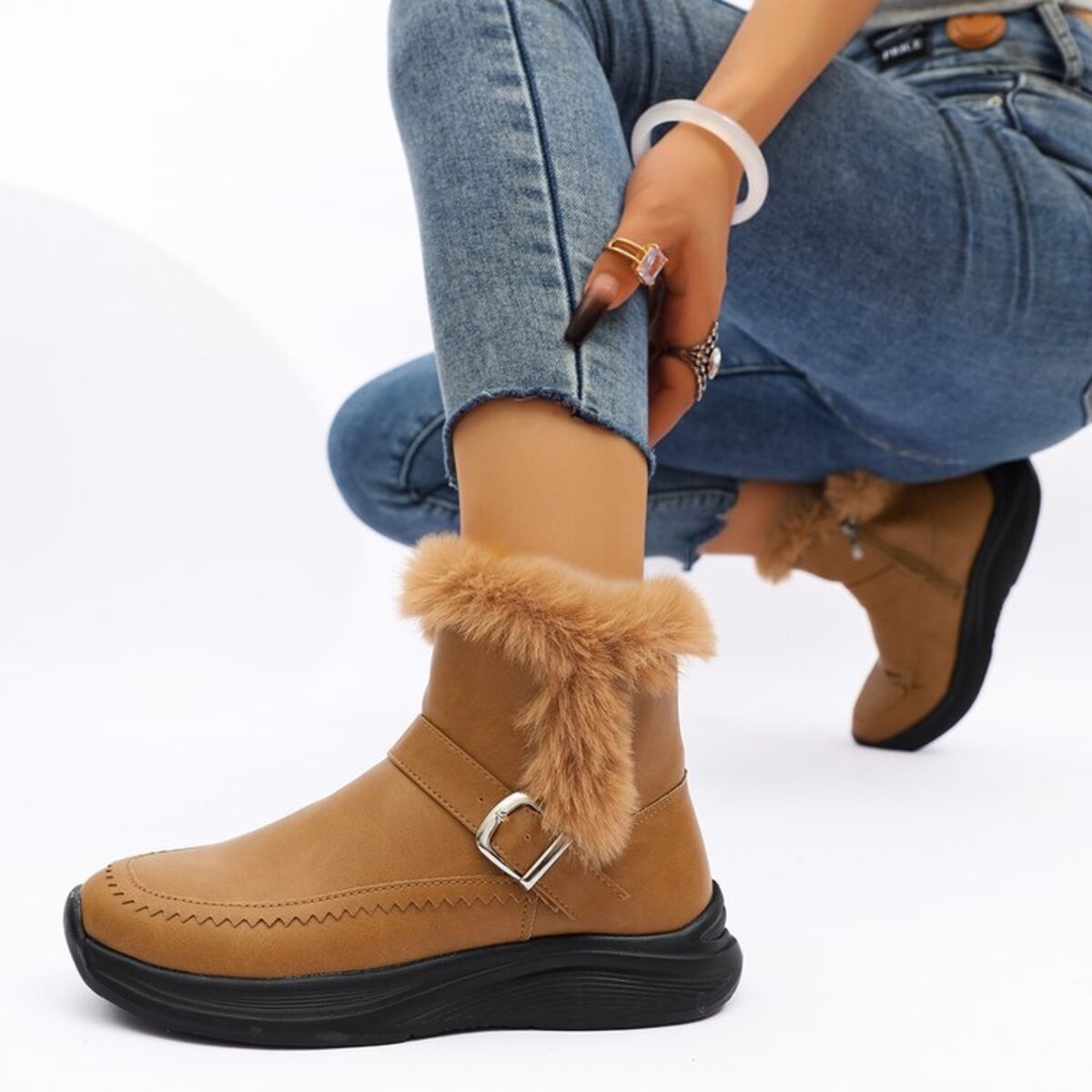 Faux Fur Buckle Boots