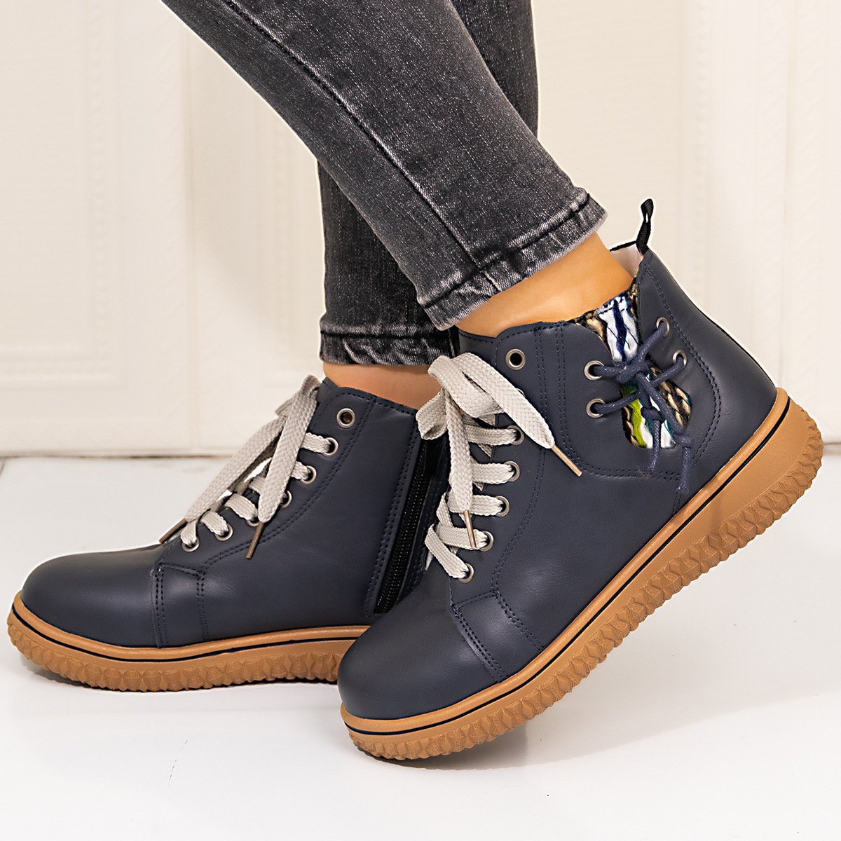 Lace-Up Ankle Boots with Zipper Detail