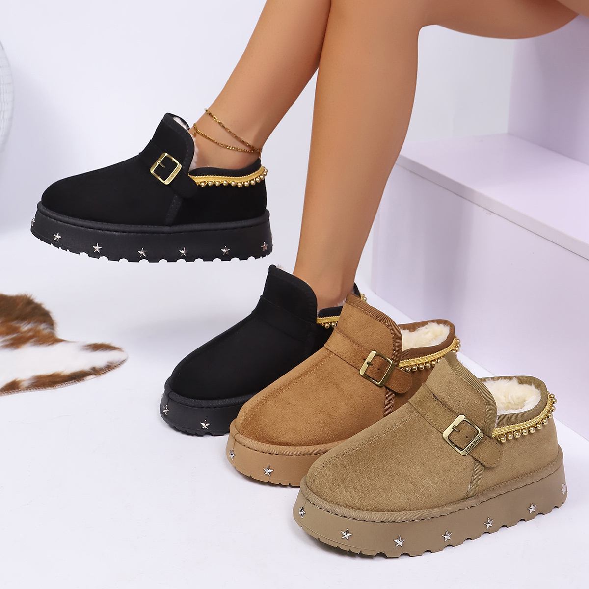 Platform Faux Fur Lined Ankle Boots