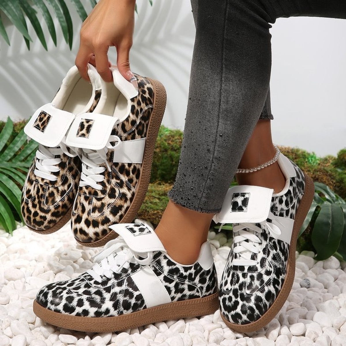 Leopard Lace Up Sneakers