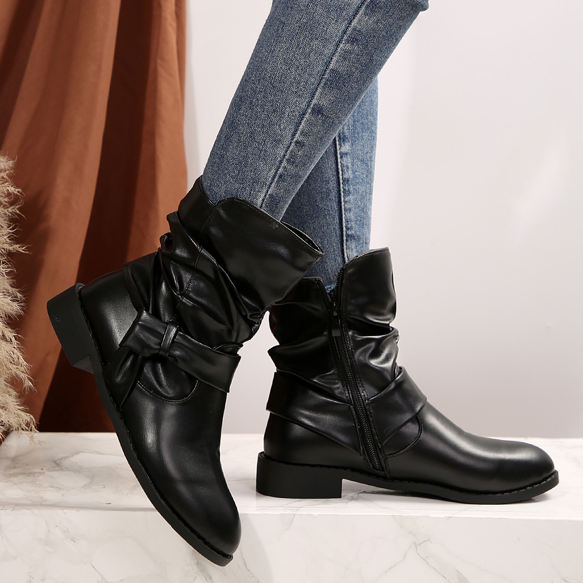 Round Toe Low Heel Boots