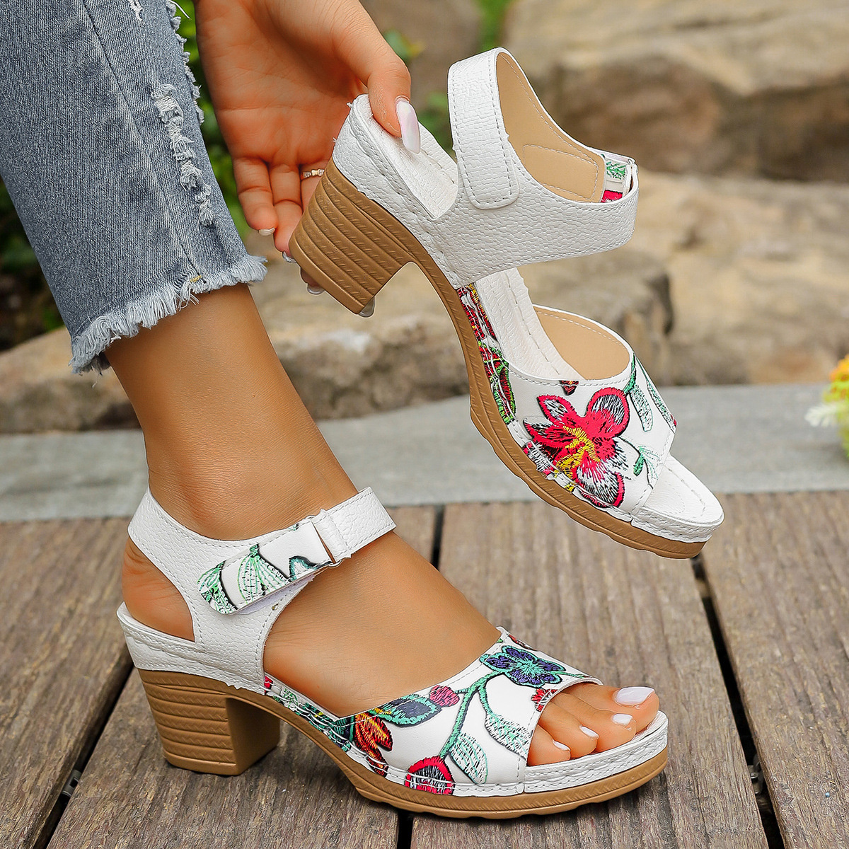 Open Toe Block Heels Sandals