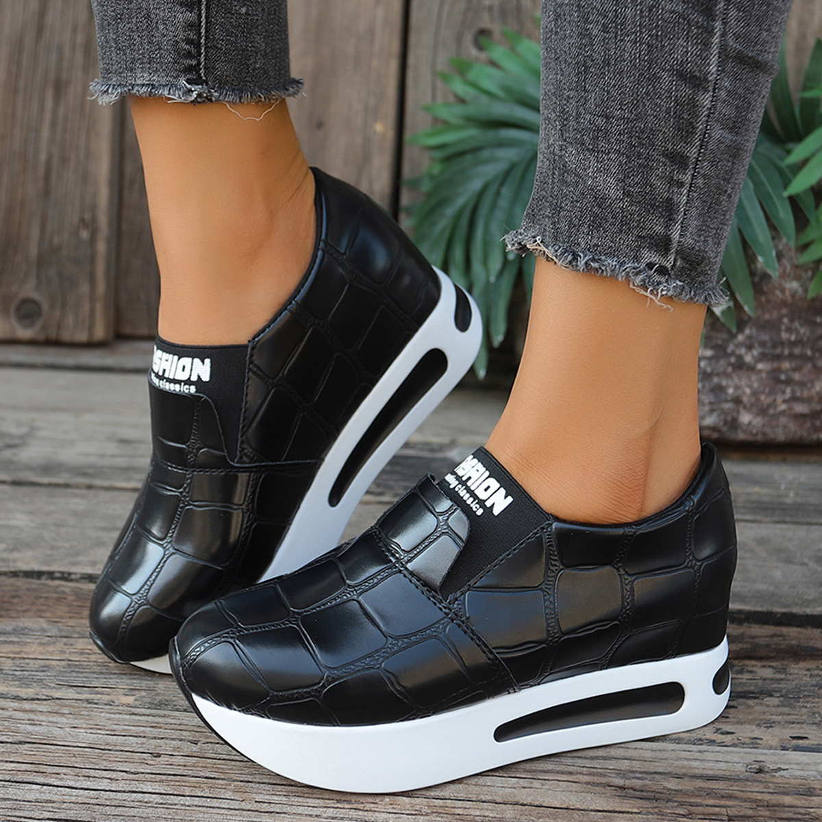 Crocodile Pattern Platform Slip-Ons