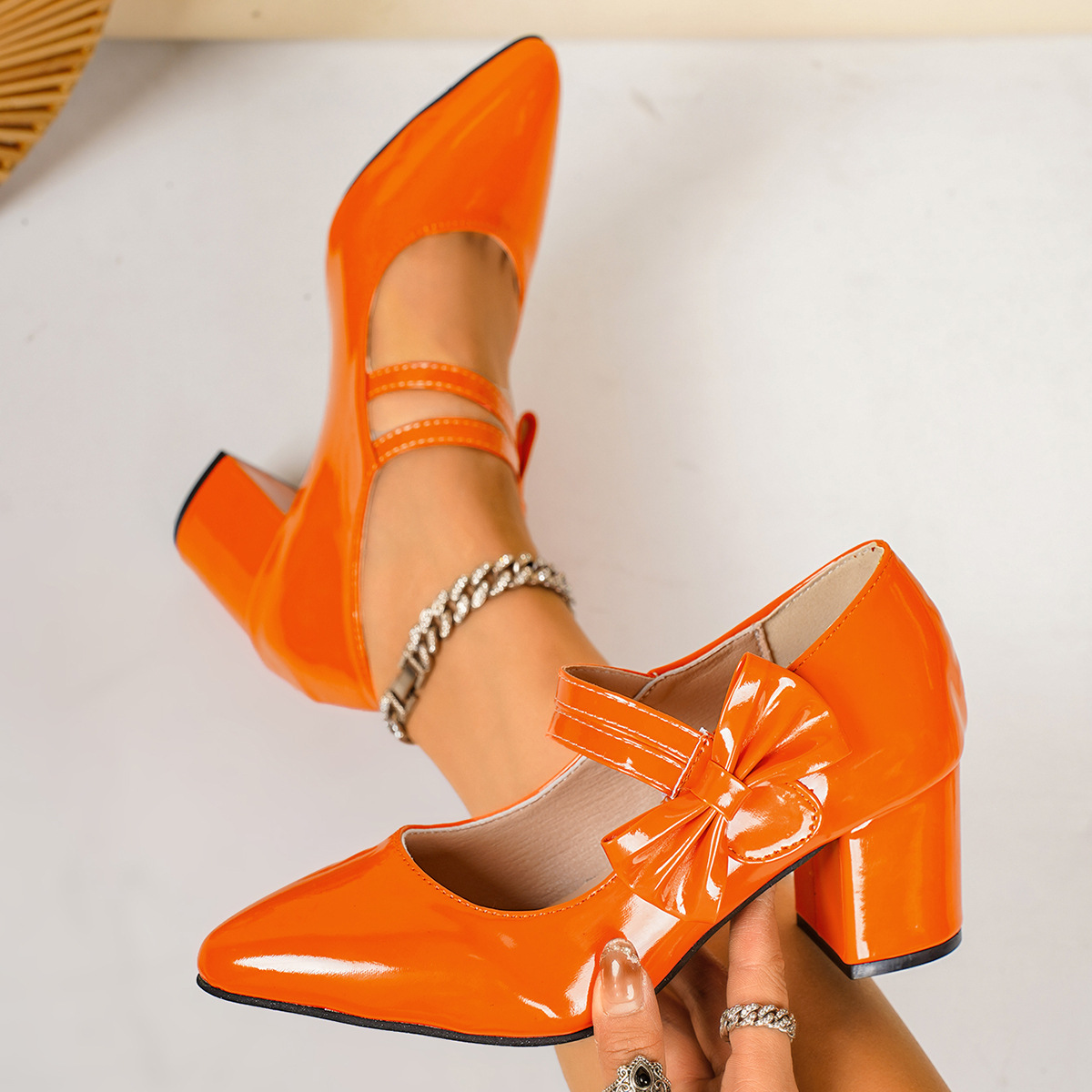 Point Toe Block Heels Pumps