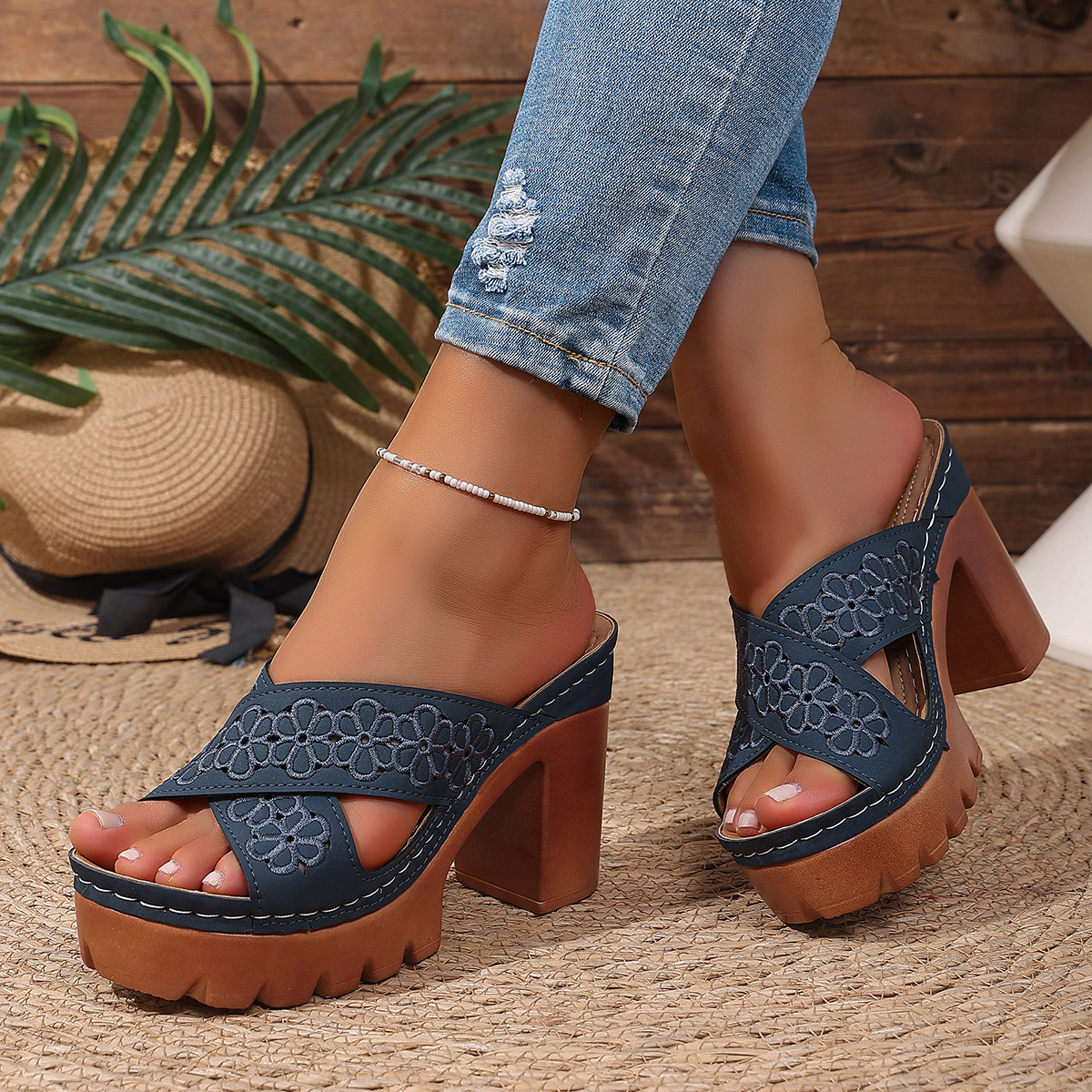 Open Toe Block Heels Sandals