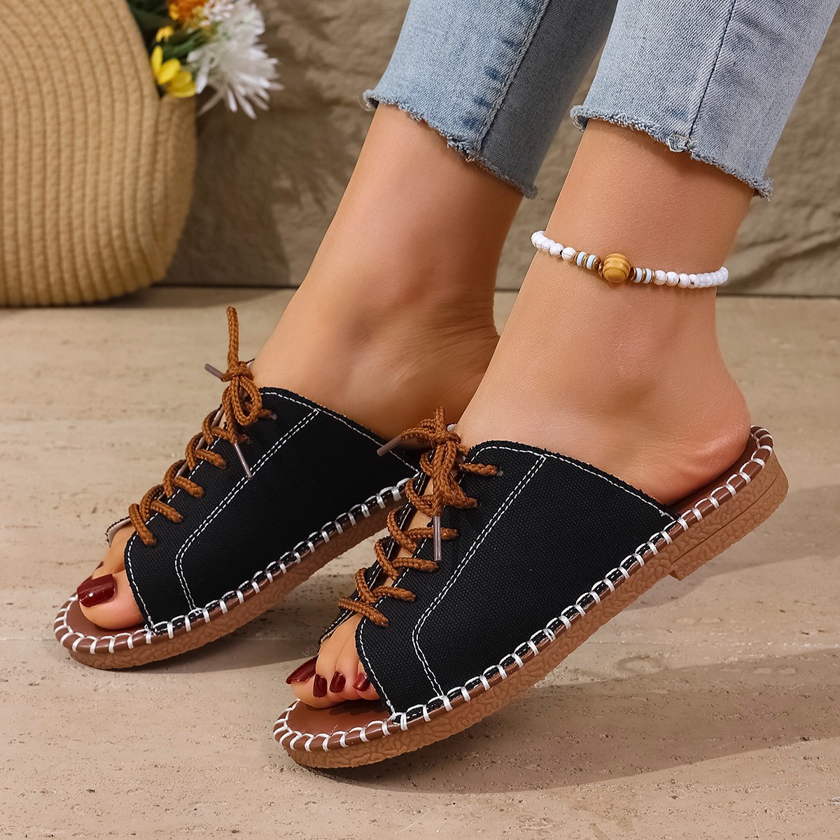 Open Toe Lace Up Sandals