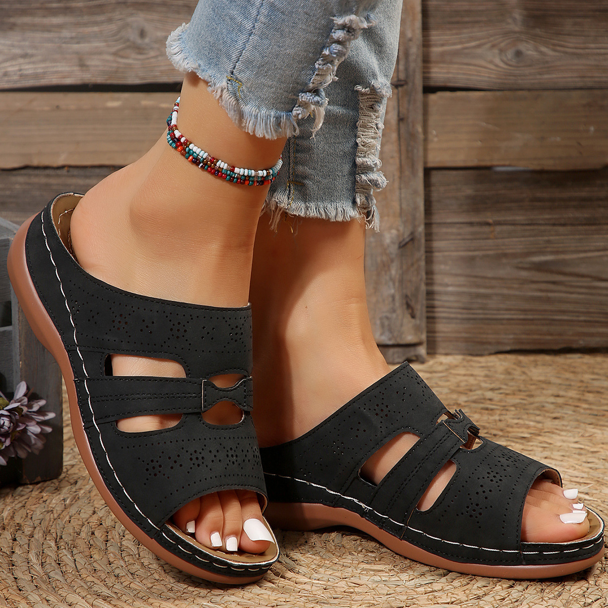 Open Toe Cutout Wedge Sandals