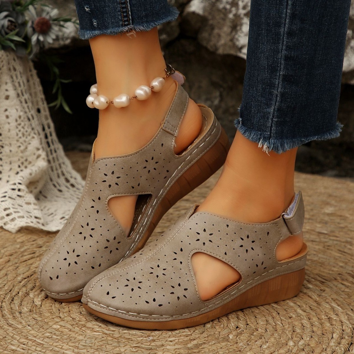 Round Toe Wedge Sandals