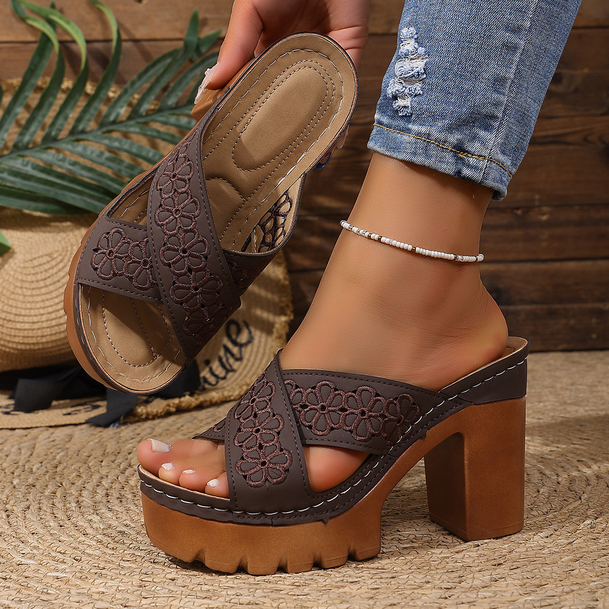 Open Toe Block Heels Sandals