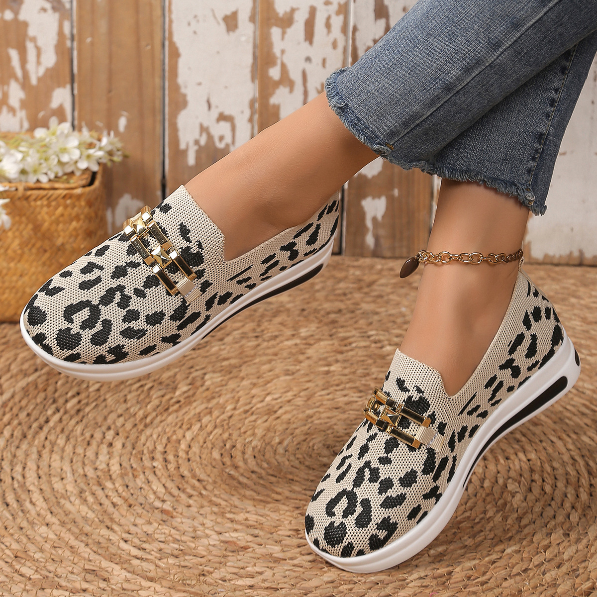 Leopard Mesh Slip-Ons