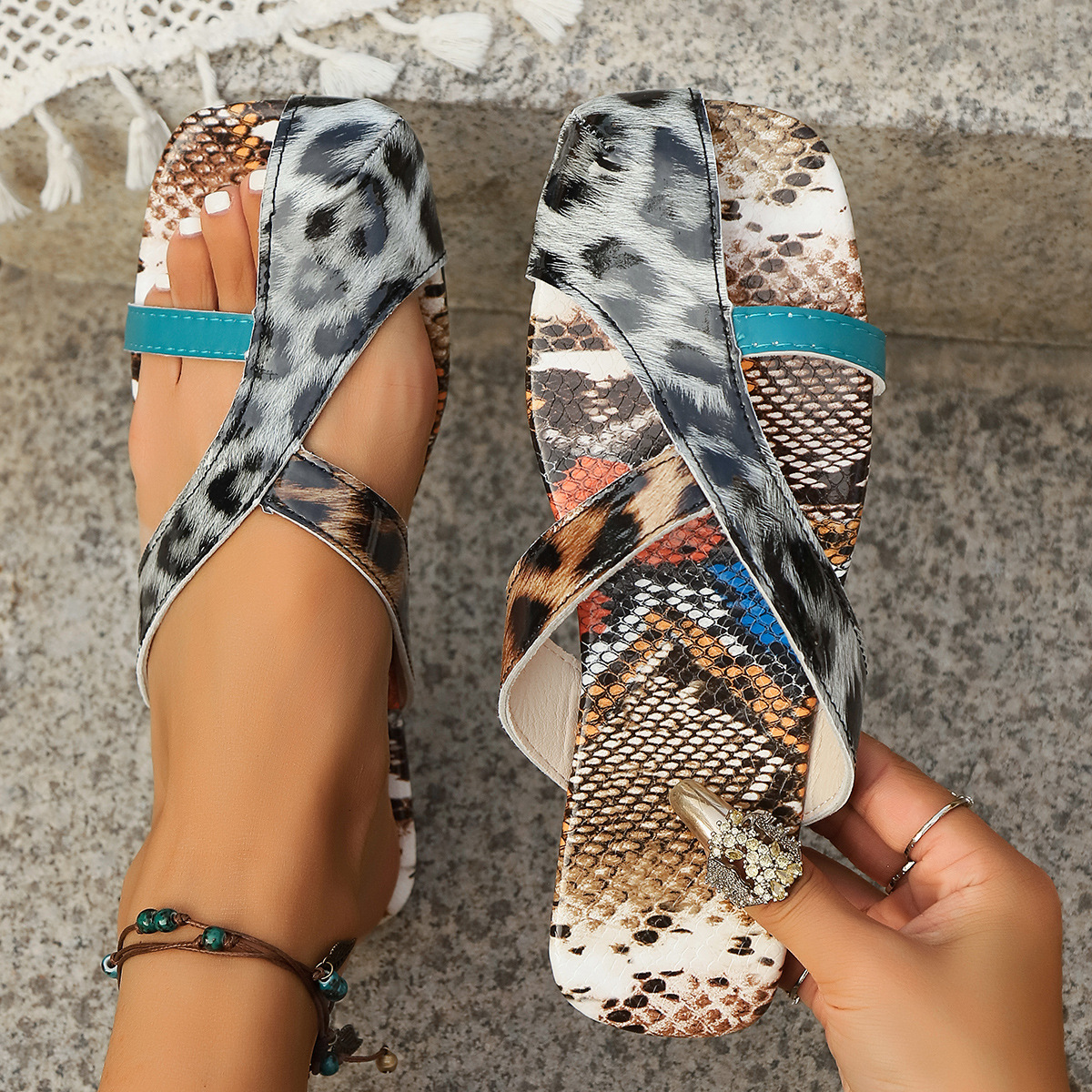 Color Block Strappy Sandals
