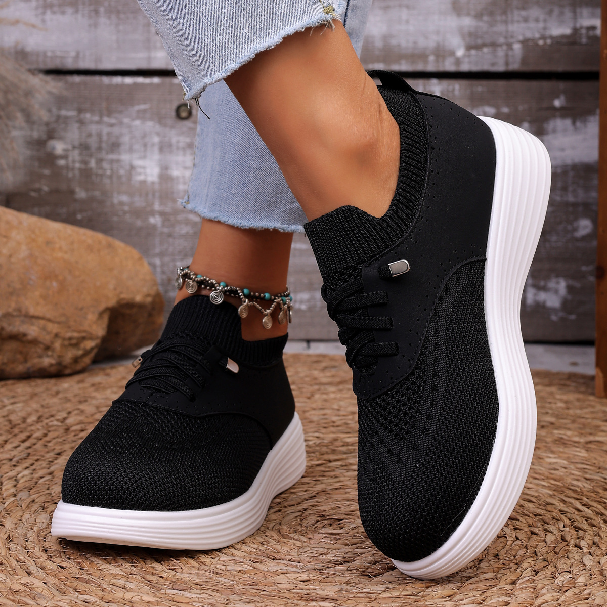 Round Toe Lace Up Sneakers