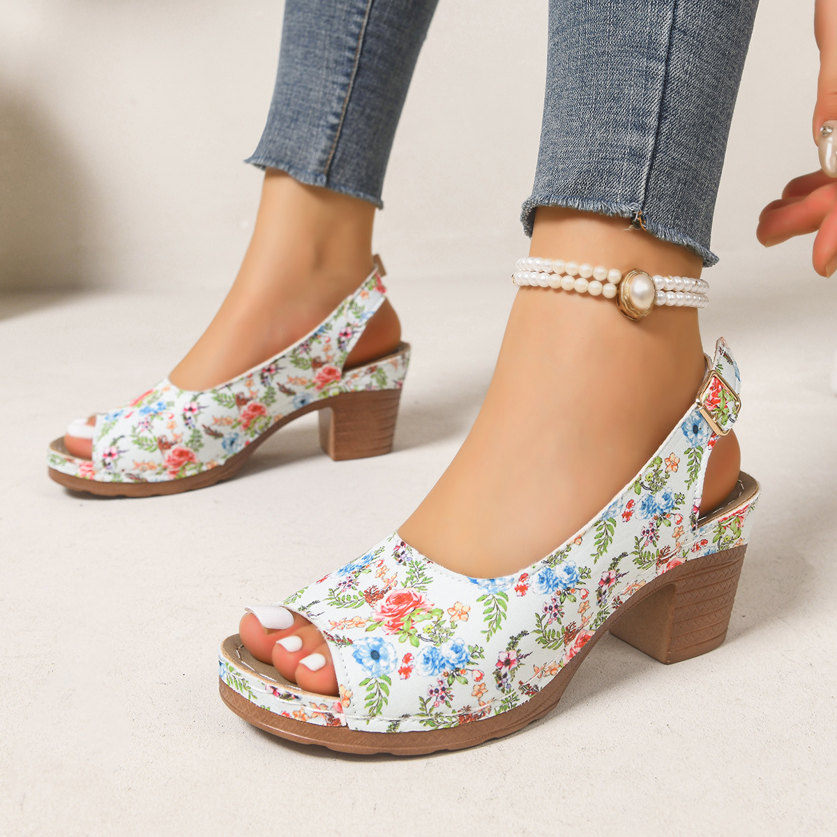 Peep Toe Block Heels Sandals