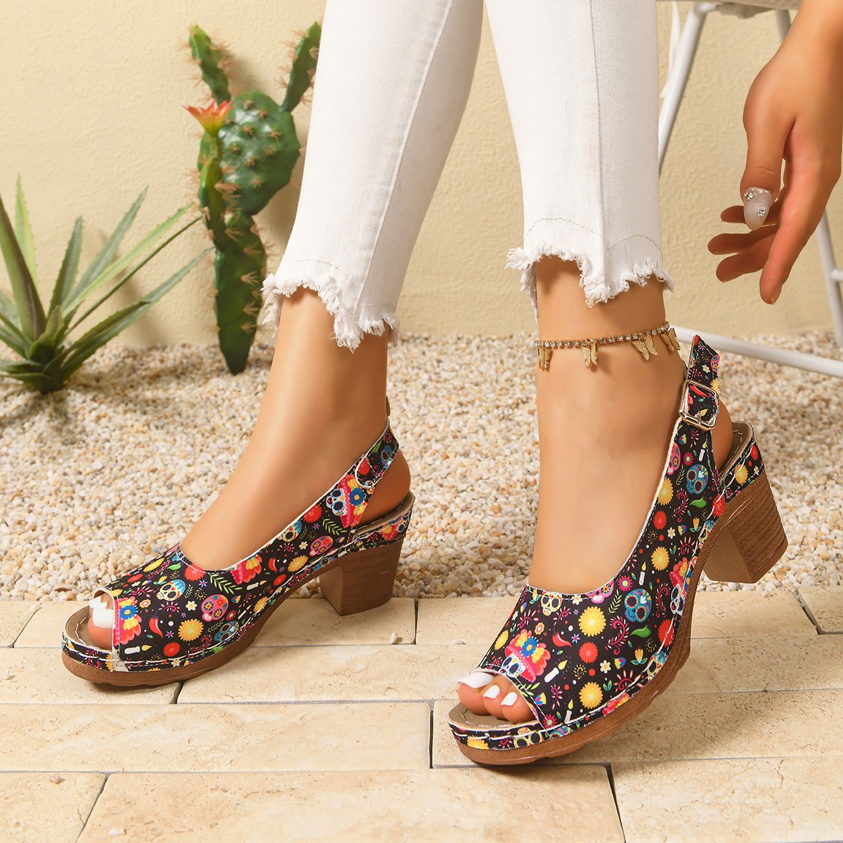 Peep Toe Block Heels Sandals