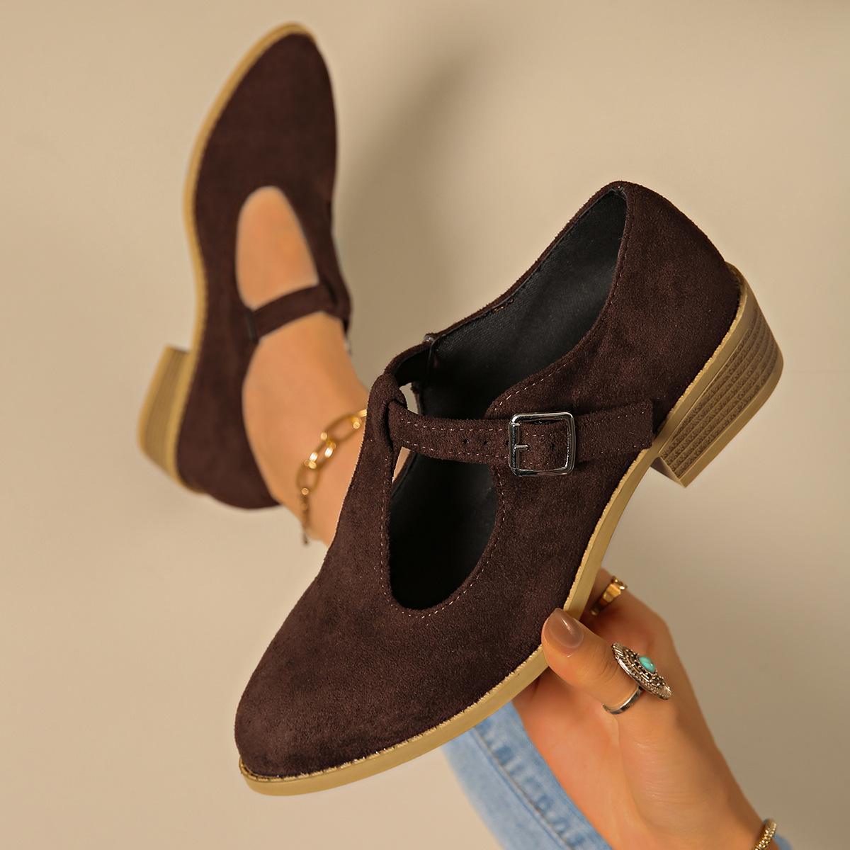 Classic Suede Block Heel Slip-Ons