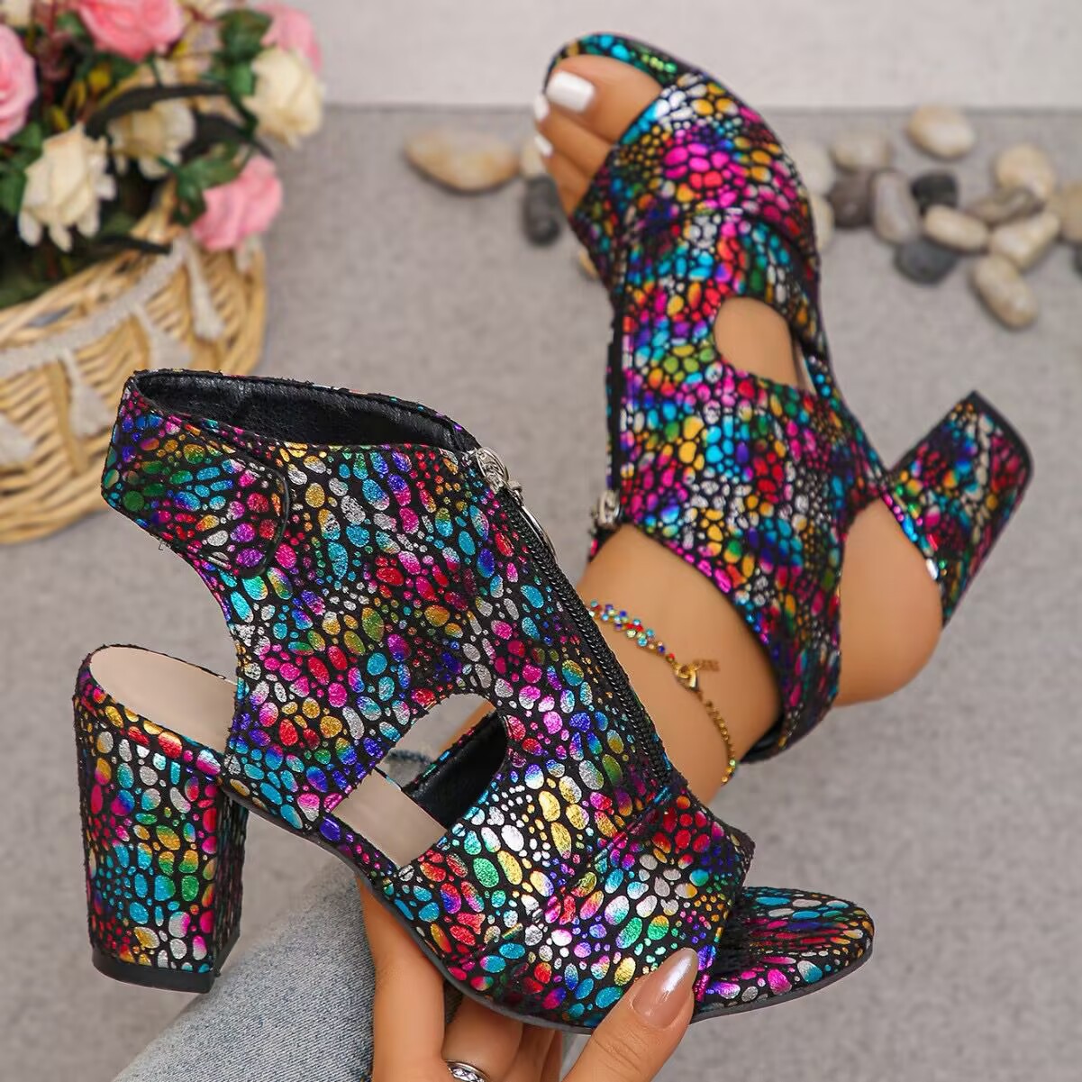Open Toe Block Heels Sandals