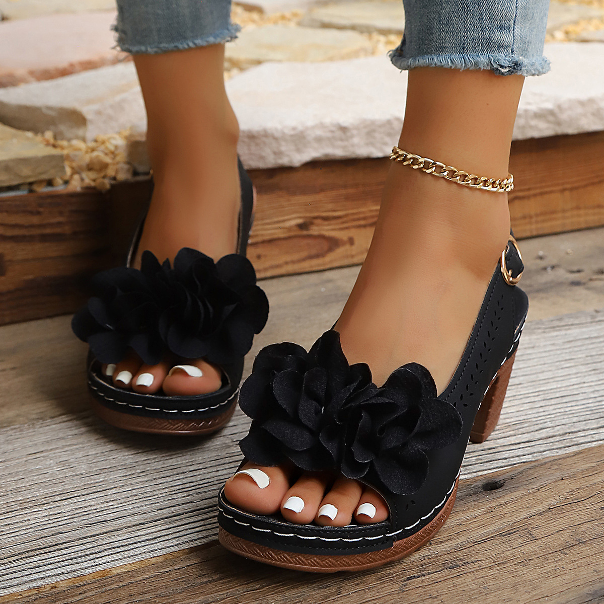 Peep Toe Block Heels Sandals