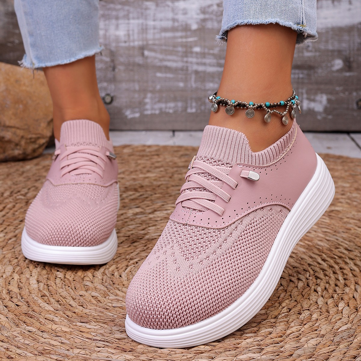 Round Toe Lace Up Sneakers