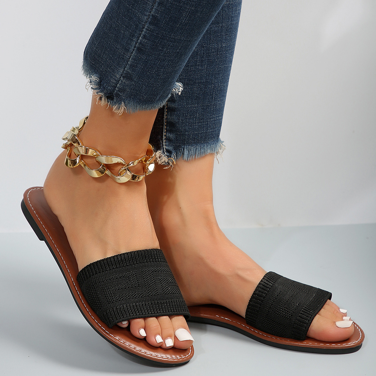 Knitted Open Toe Flat Sandals
