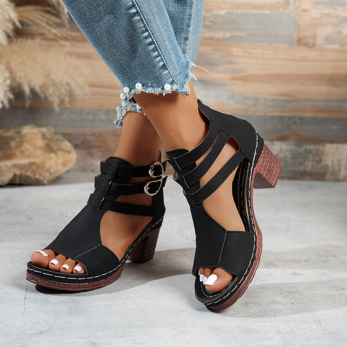 Peep Toe Block Heels Sandals