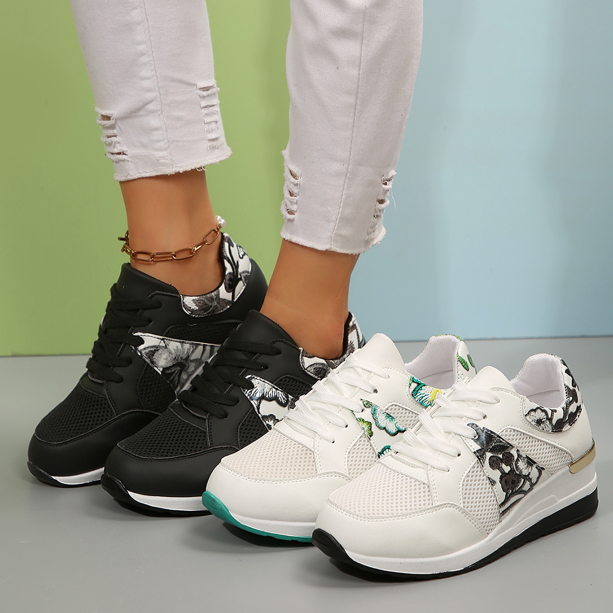 Floral Mesh Wedge Athletic