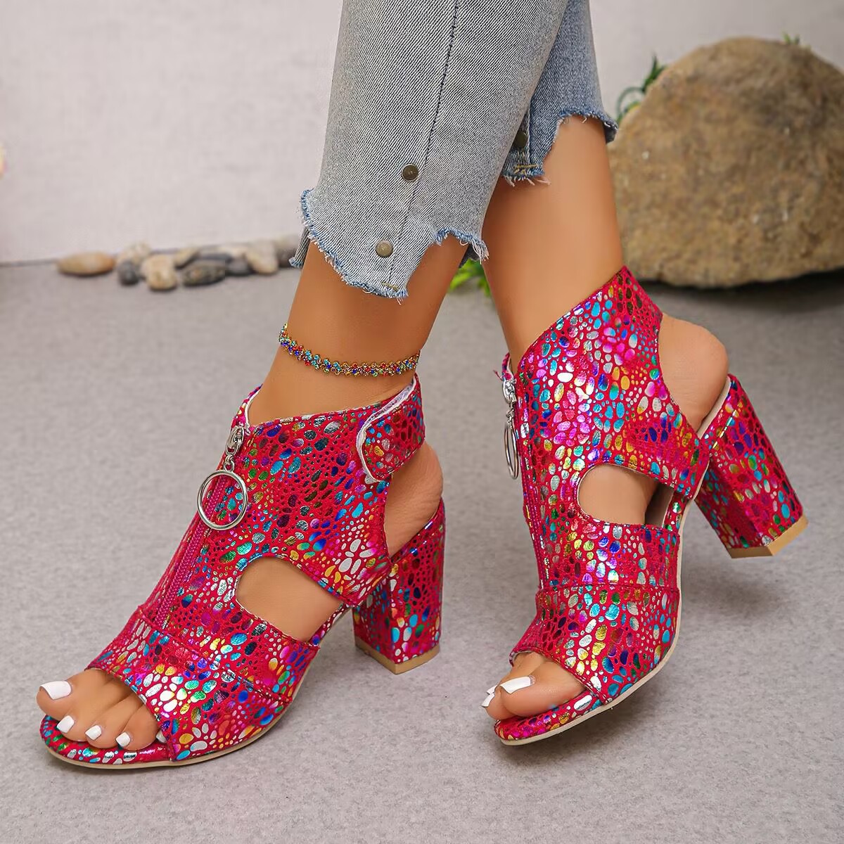 Open Toe Block Heels Sandals